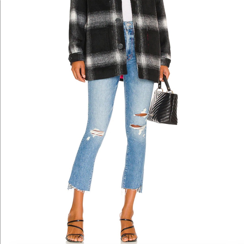 Mother The Insider Crop Step Fray High Rise Distressed Jeans in Holy Melancholy
